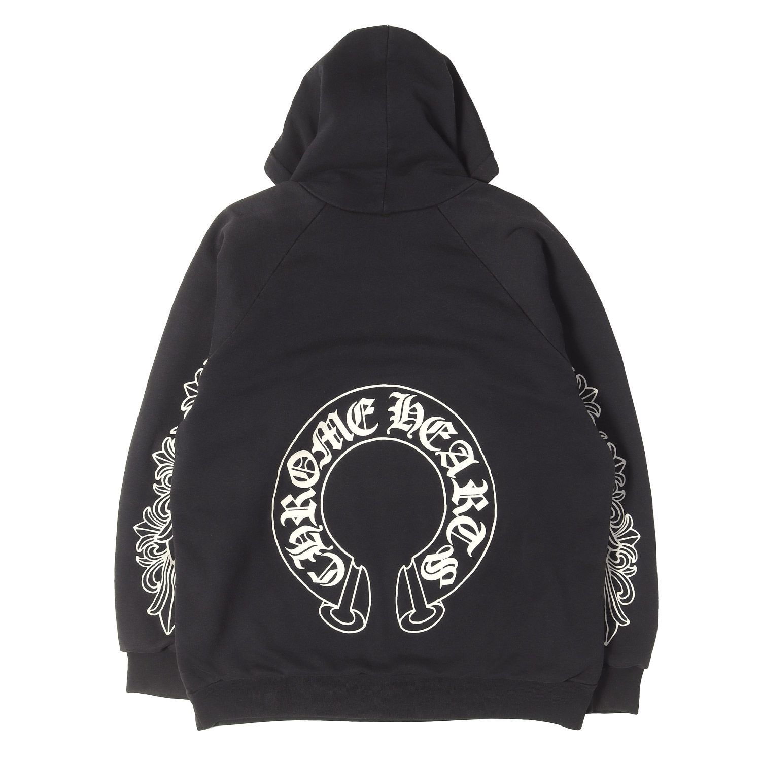 CHROME HEARTS クロムハーツ パーカー ブラック 黒 サイズ:詳細参照(L位) 90～00s オールドモデル サーマル付き ホースシュー フローラルクロス スウェットパーカー トップス フーディー【メンズ】【中古】