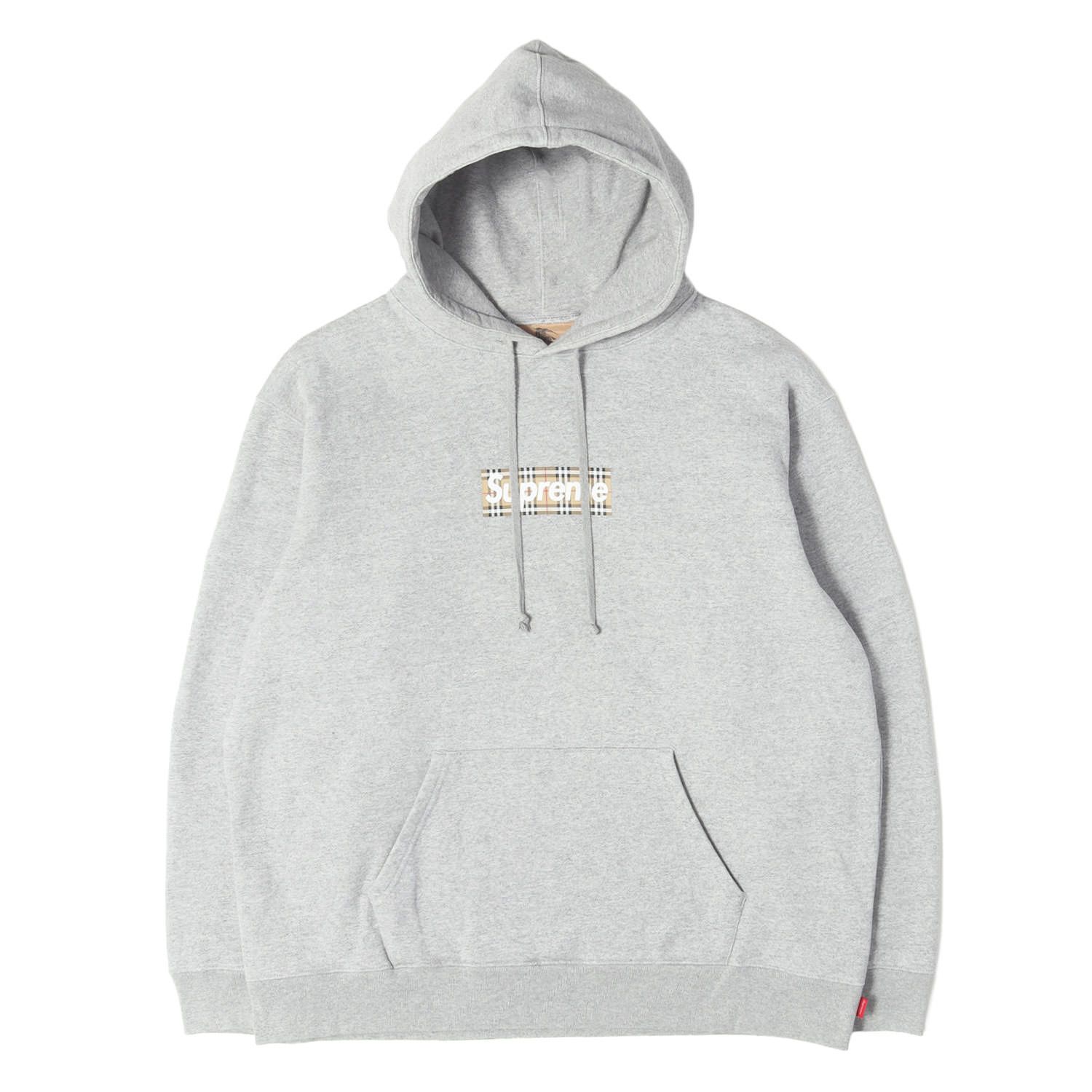 Supreme シュプリーム パーカー ヘザーグレー サイズ:L 22SS Burberry ノバチェック ボックスロゴ スウェットパーカー Box Logo Hooded Sweatshirt トップス フーディー プルオーバー コラボ カナダ製【中古】