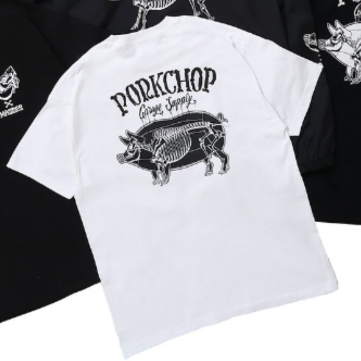 【新品未使用】 HRCS限定 PORKCHOP GARAGE SUPPLY × MASSES　ポークチョップ × マシス 横浜ホットロッドカスタムショー 2023　半袖 Tシャツ ブラック　(画像 ホワイトTシャツですがブラックです) 11,880円
