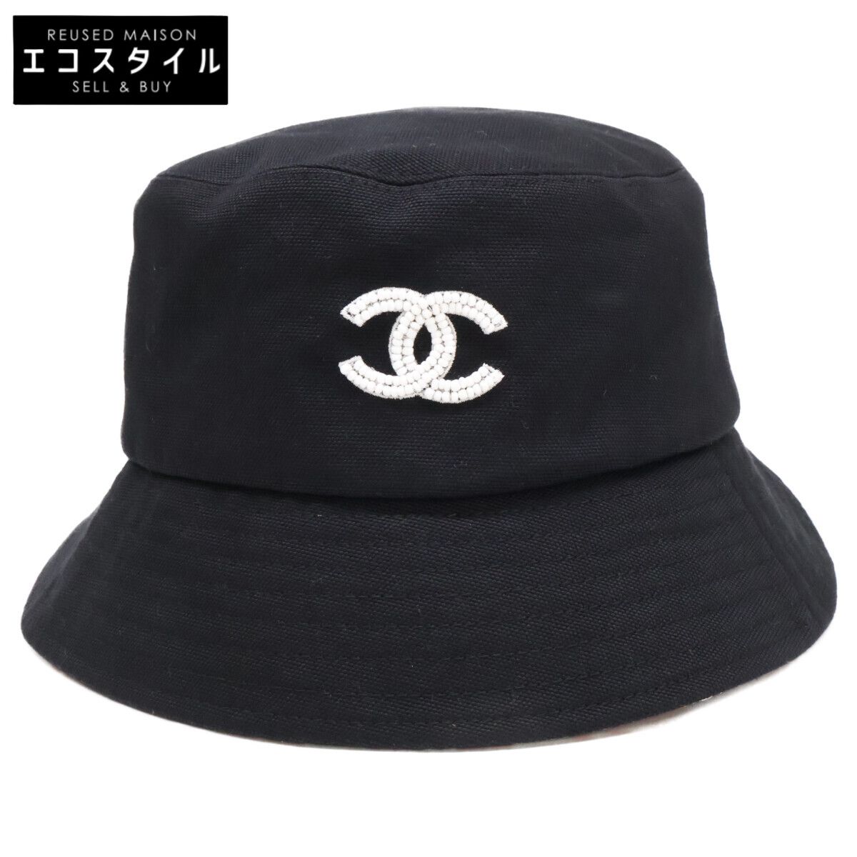CHANEL シャネル 美品 国内正規 ビーズ ココマーク コットン バケットハット M