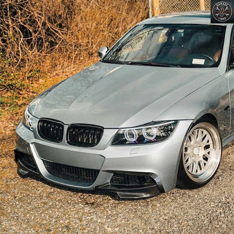 トレンドの車 ブライトブラック フロントバンパースプリッター スポイラー トリム フォグライト カナード交換用 BMW 3シリーズ E90 E91 LCI