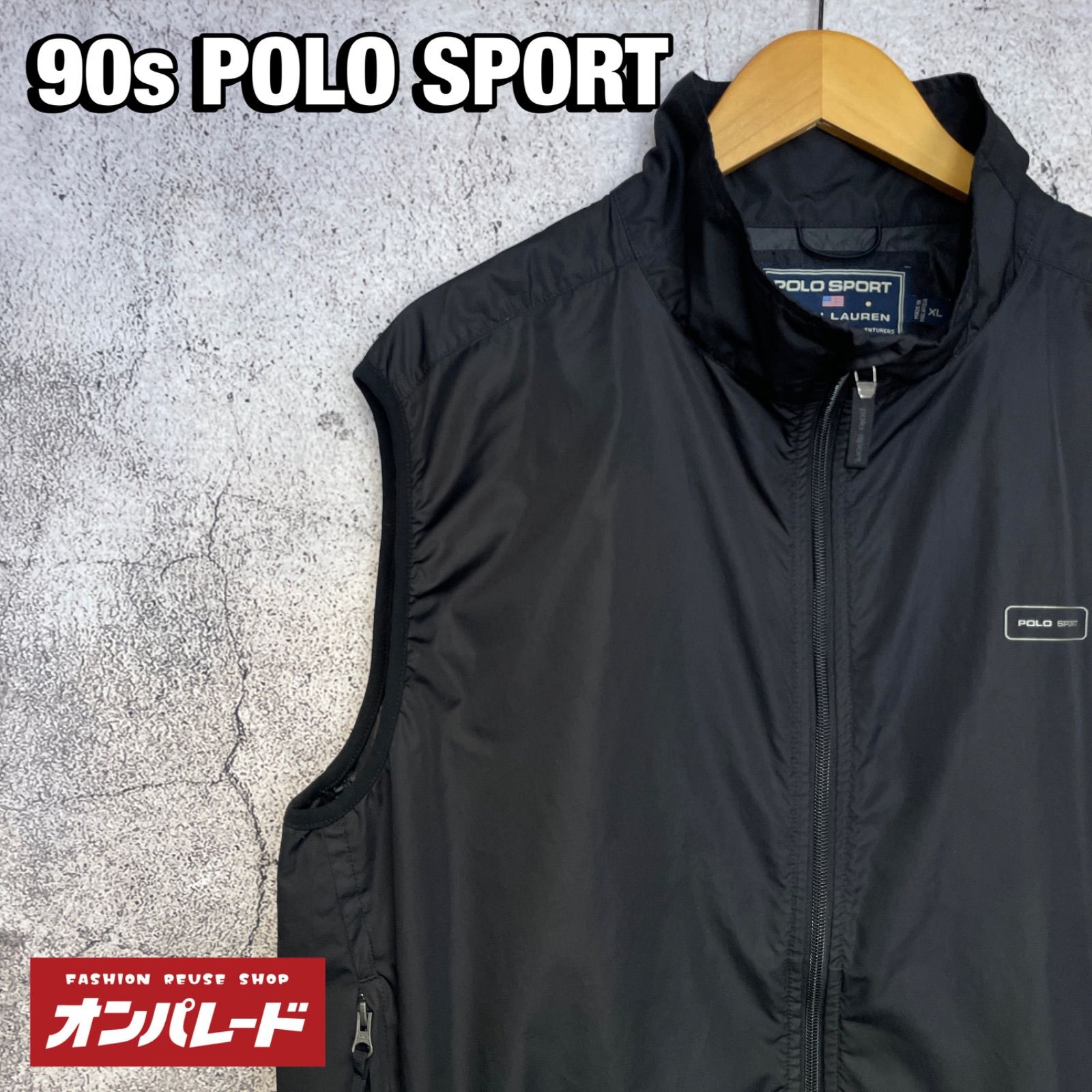 90s POLO SPORT ポロスポーツ ラルフローレン ナイロンベスト ブラック XL