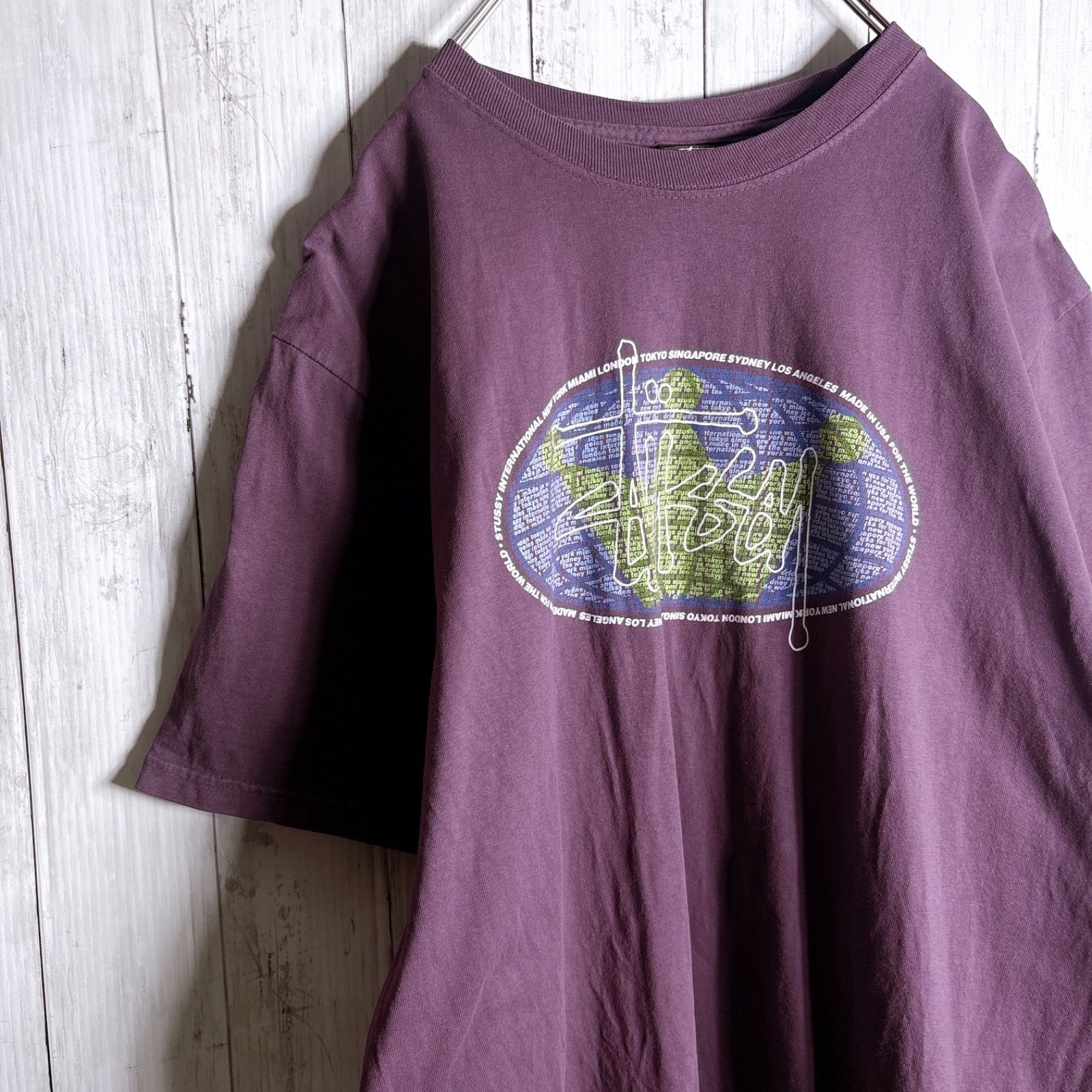【国内正規品】STUSSY T-SHIRT ステューシー パープル ワールドツアー ビッグロゴ ストリート 半袖Tシャツ 古着 #M4827