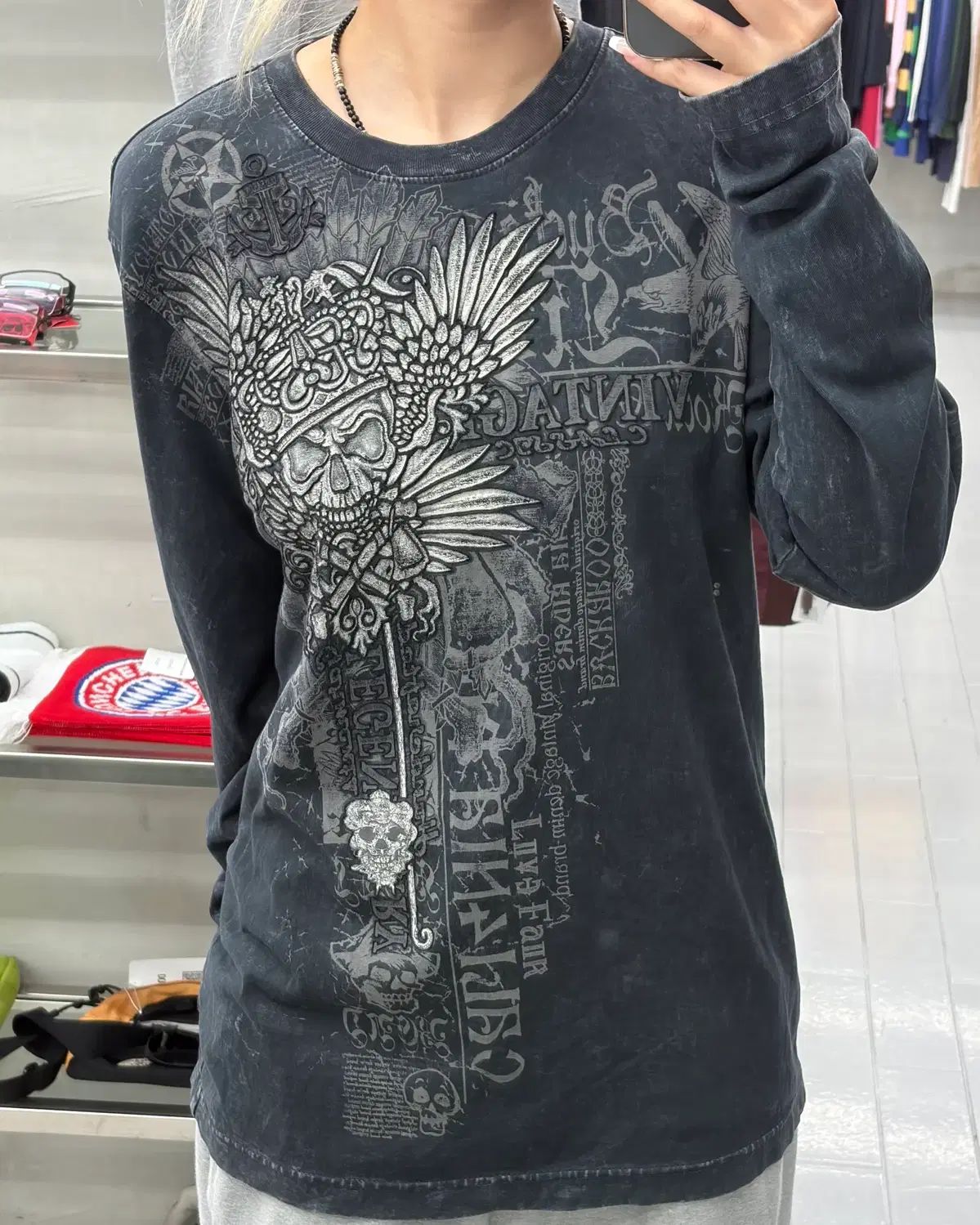 (L) バックル インディアン ドクロ 長袖 Tシャツ 8,302円