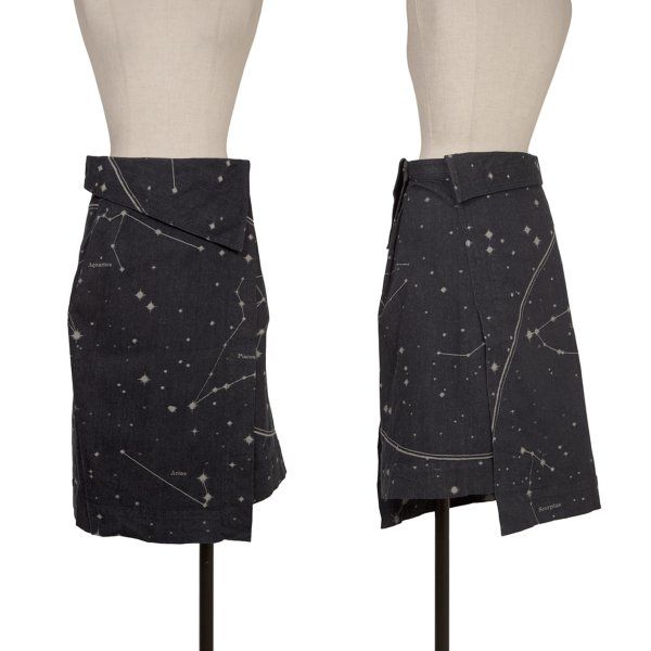 イッセイミヤケISSEY MIYAKE 星座ジャガードストレッチデニムラップスカート 紺白2