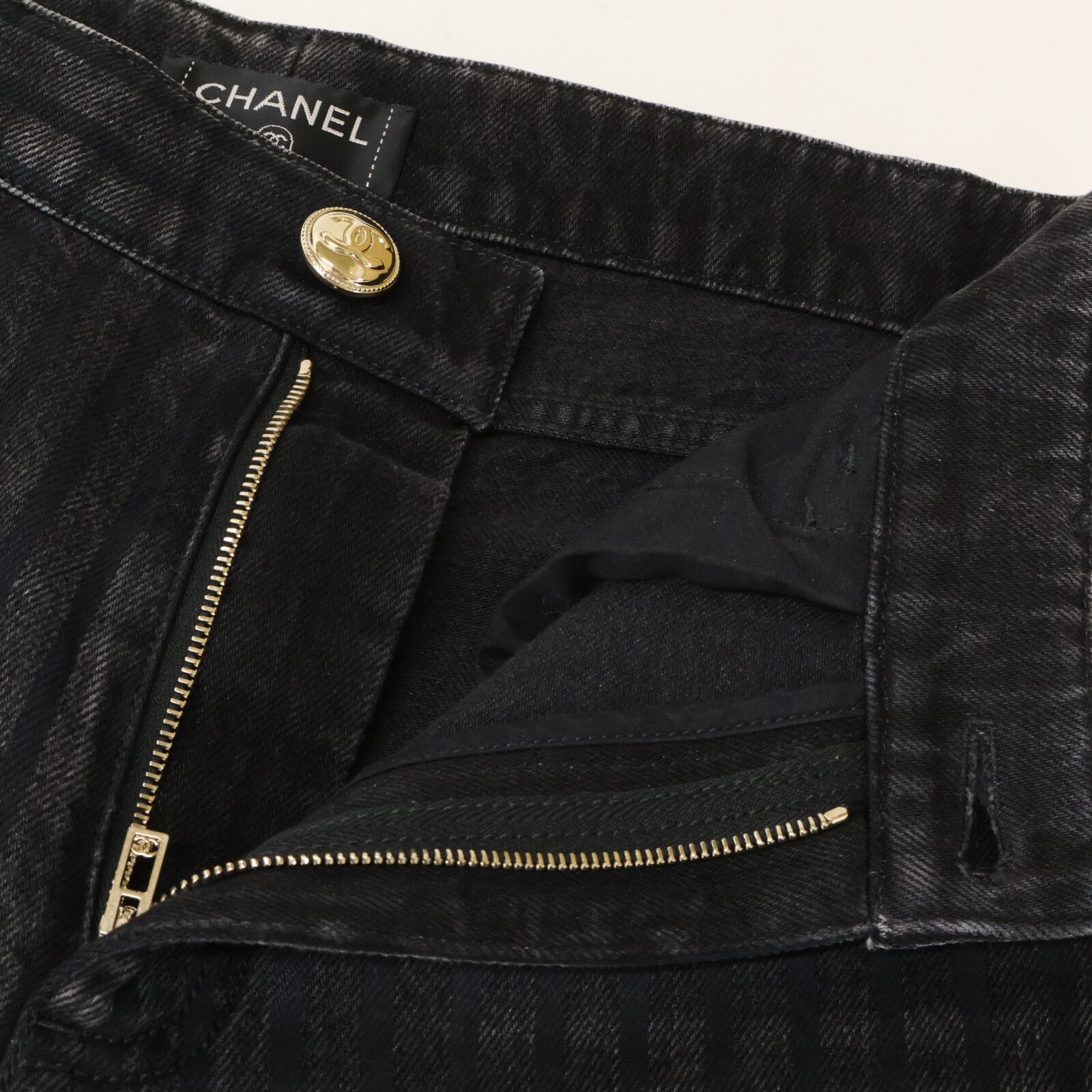 超美品 CHANEL CHANEL ココマーク ストライプ デニム ストレートL CHANEL シャネル 【美品/国内正規】20K P65455V61295 ストライプ ココ