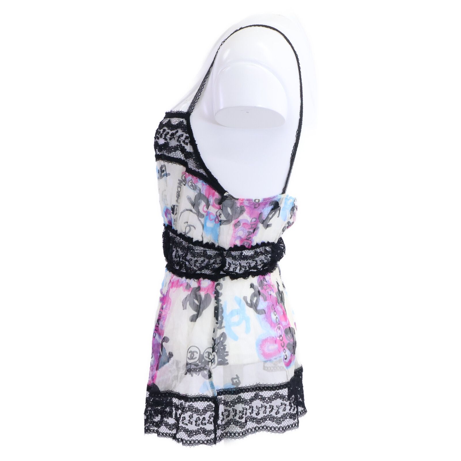 希少★シャネル 07C シルク100%キャミソール ココマーク プリント レース CHANEL シャネル 07C P29955V19739 シルク グラフティ ココマーク