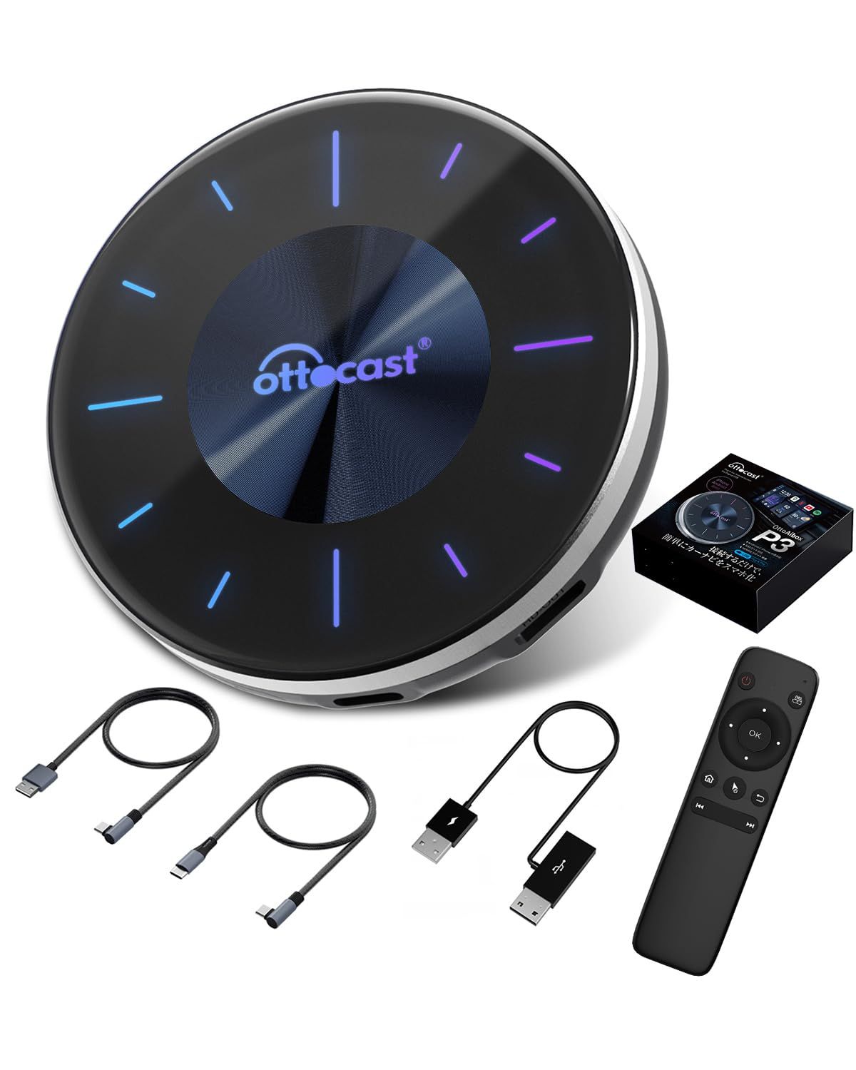 オットキャスト P3 Ottocast OttoAibox カープレAIボックス 車内でYouTube ネトフリ Disney+再生 HDMI出力対応 前席道案内 リアモニター動画視聴 カープレイワイヤレス化 有線式CarPlay搭載車適合 Android1