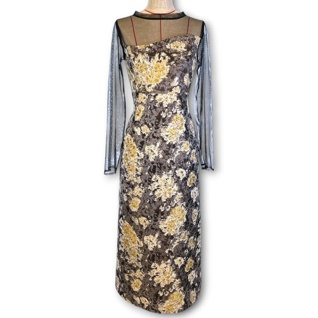 LE’RURE Meandering Jacquard Pencil Dress ジャガード ドレス ワンピース チュール ドッキング オケージョン 結婚式 お呼ばれ ネイビー サイズM レディース 通年 ゴーゴー古着久喜倉庫店 23 No.2672