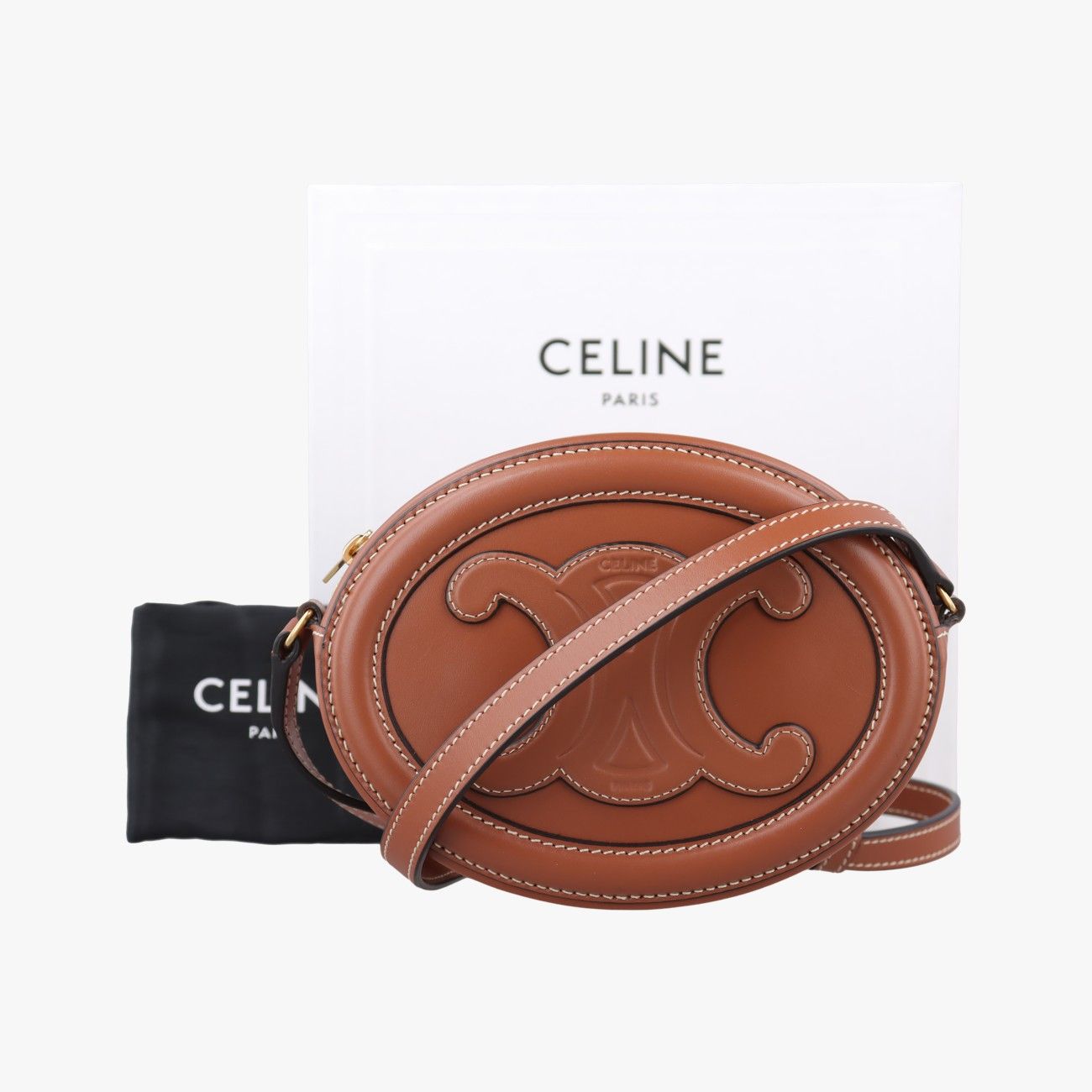 セリーヌCelineオーバルパース キュイル トリオンフ ブラウン レザー U