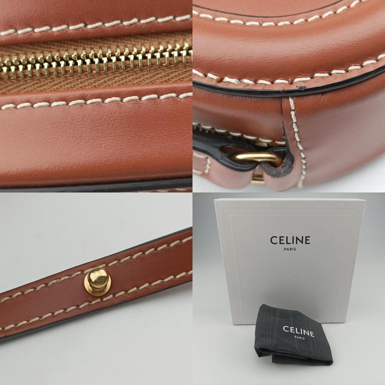 セリーヌCelineオーバルパース キュイル トリオンフ ブラウン レザー U