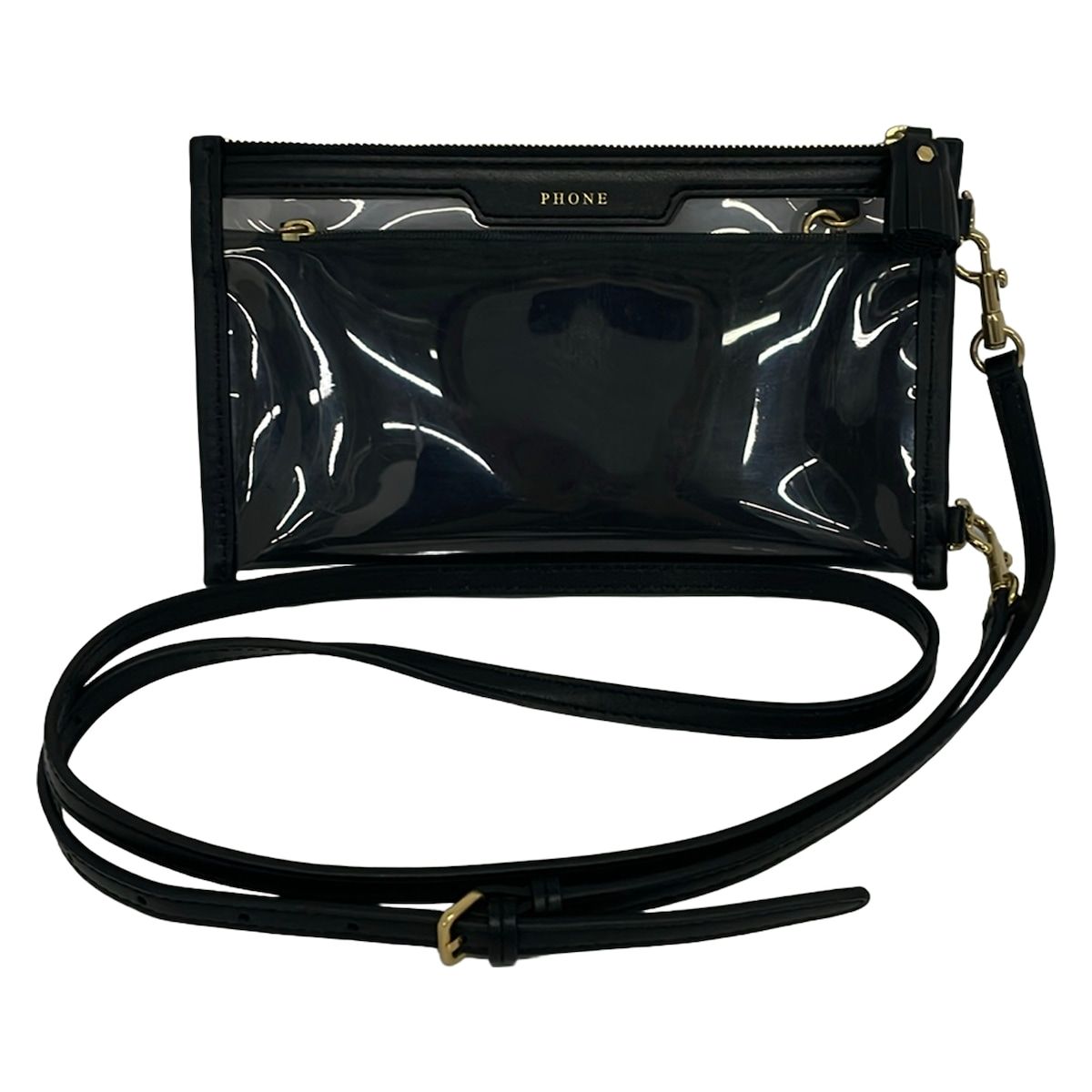 Anya Hindmarch(アニヤハインドマーチ) ショルダーバッグ美品 - クリア×黒 スマホポシェット レザー
