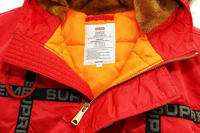 シュプリーム SUPREME 18AW LOGO TAPE N-3B PARKA RED L ロゴ テープ