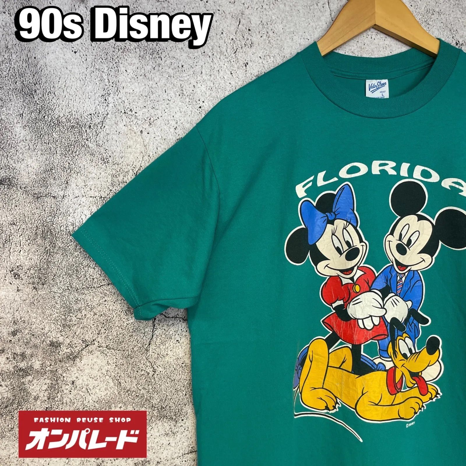 90s Disney Tシャツ ミッキーマウス ミニーマウス プルート フロリダ USA製 ターコイズ L