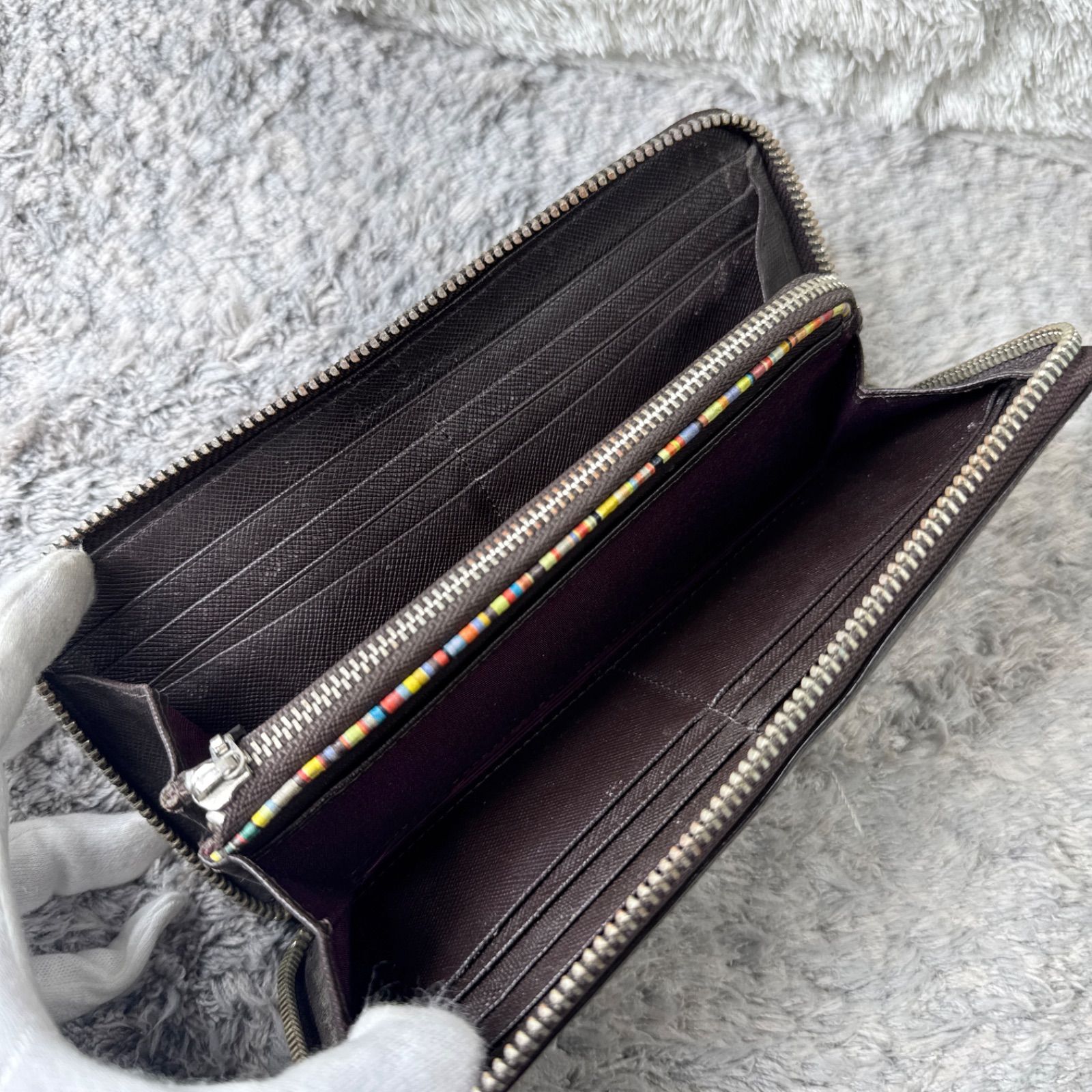 Paul Smith ポールスミス 長財布 ラウンドジップ マルチストライプ 茶