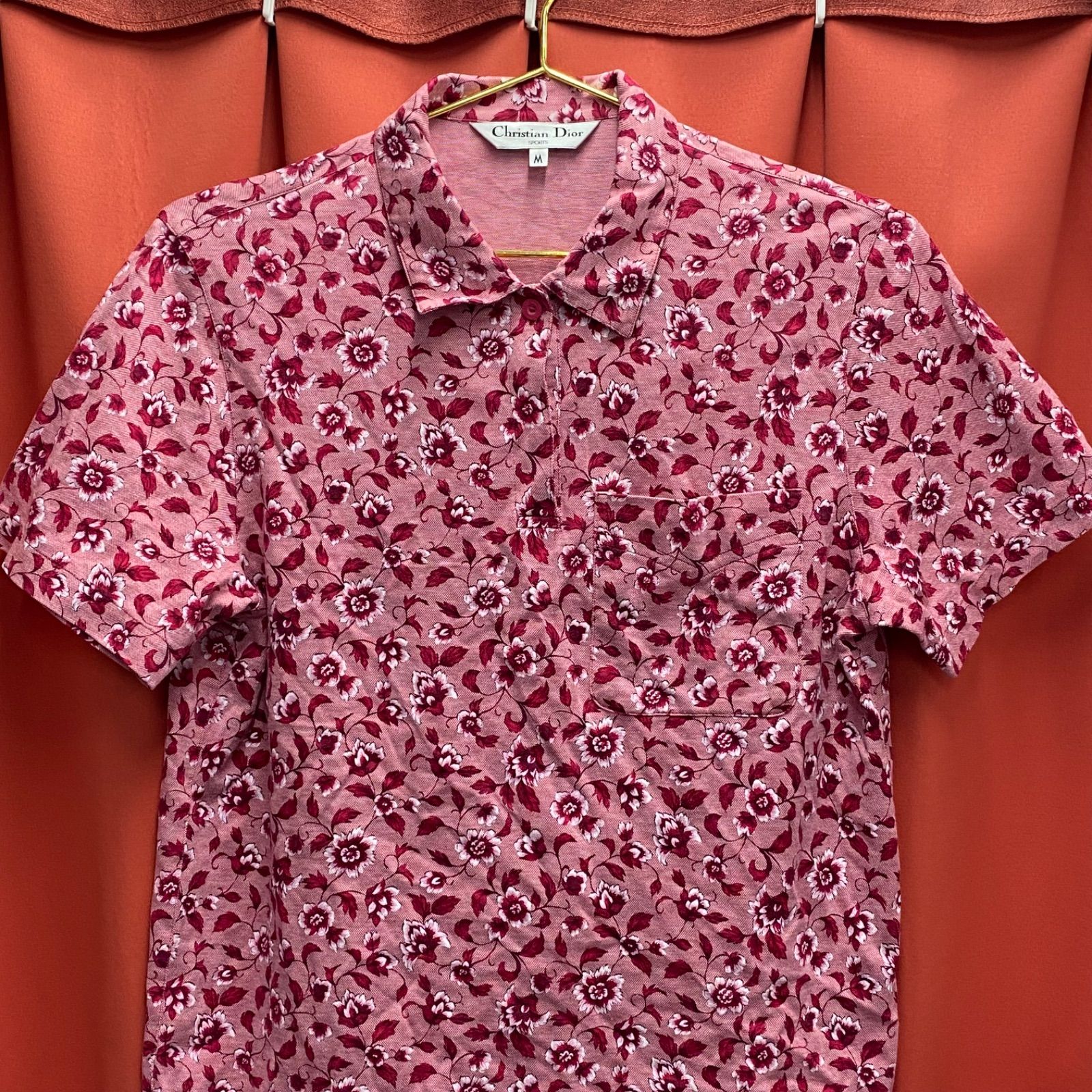 Christian Dior 半袖ブラウス　丸襟　ピンク　ロゴ文字　M レトロ Christian Dior クリスチャン ディオール スポーツ 半袖 シャツ M