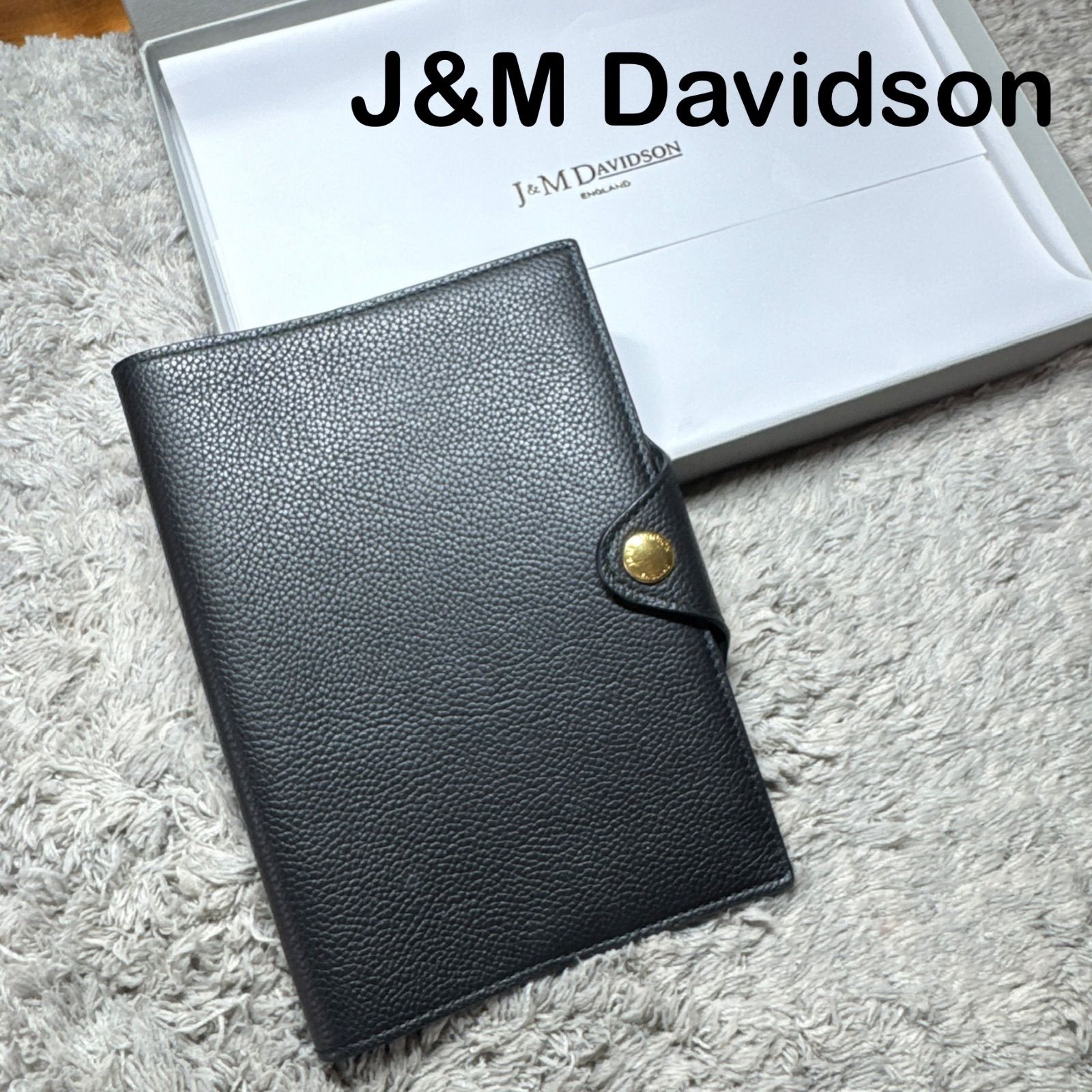 J&M DAVIDSON レザー ノート手帳カバー 付属箱付き シボ革 ブラック