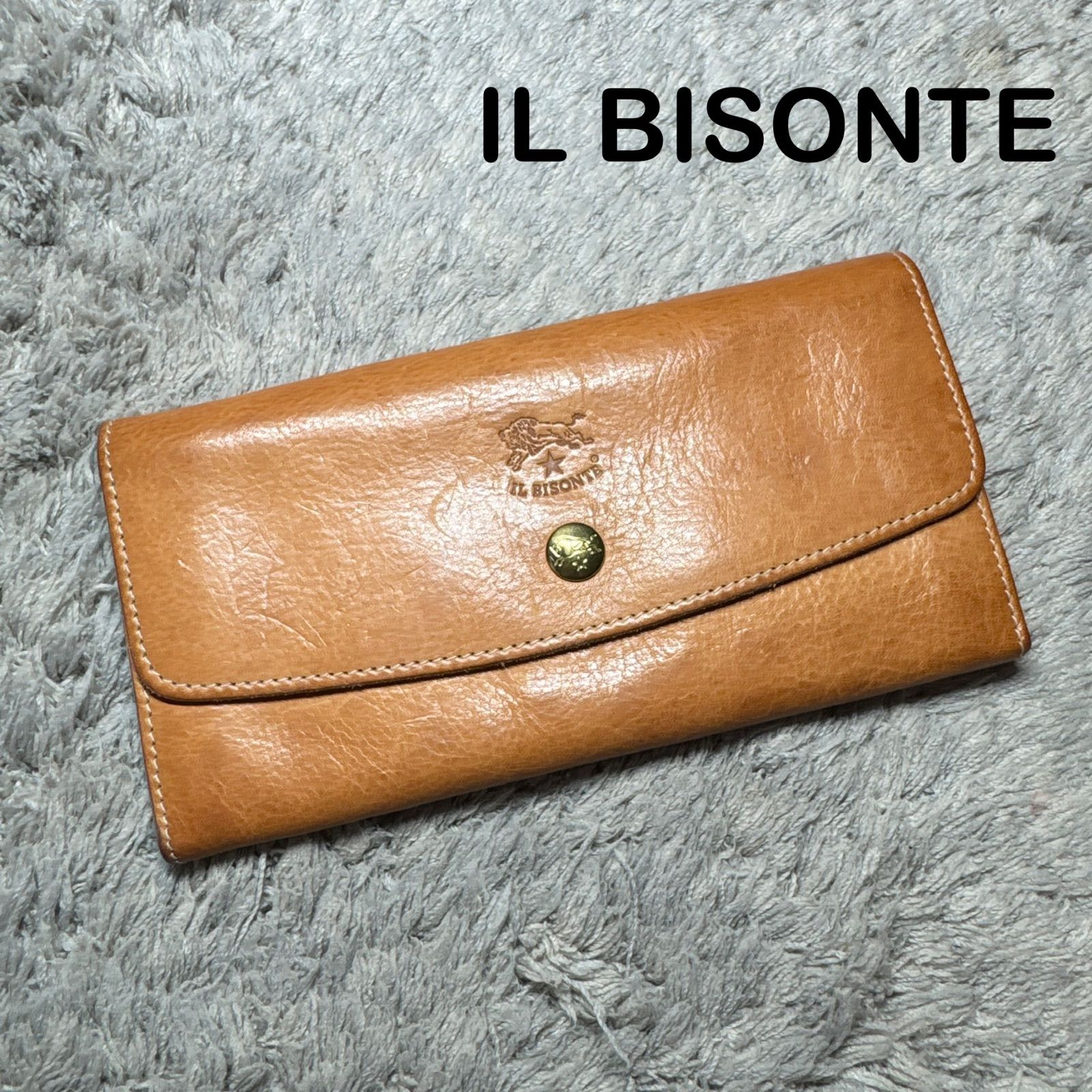 【極美品】IL BISONTE フラップ長財布 ヤケヌメ☆ IL BISONTE イルビゾンテ レザー フラップ 長財布 ヤキヌメ キャメル