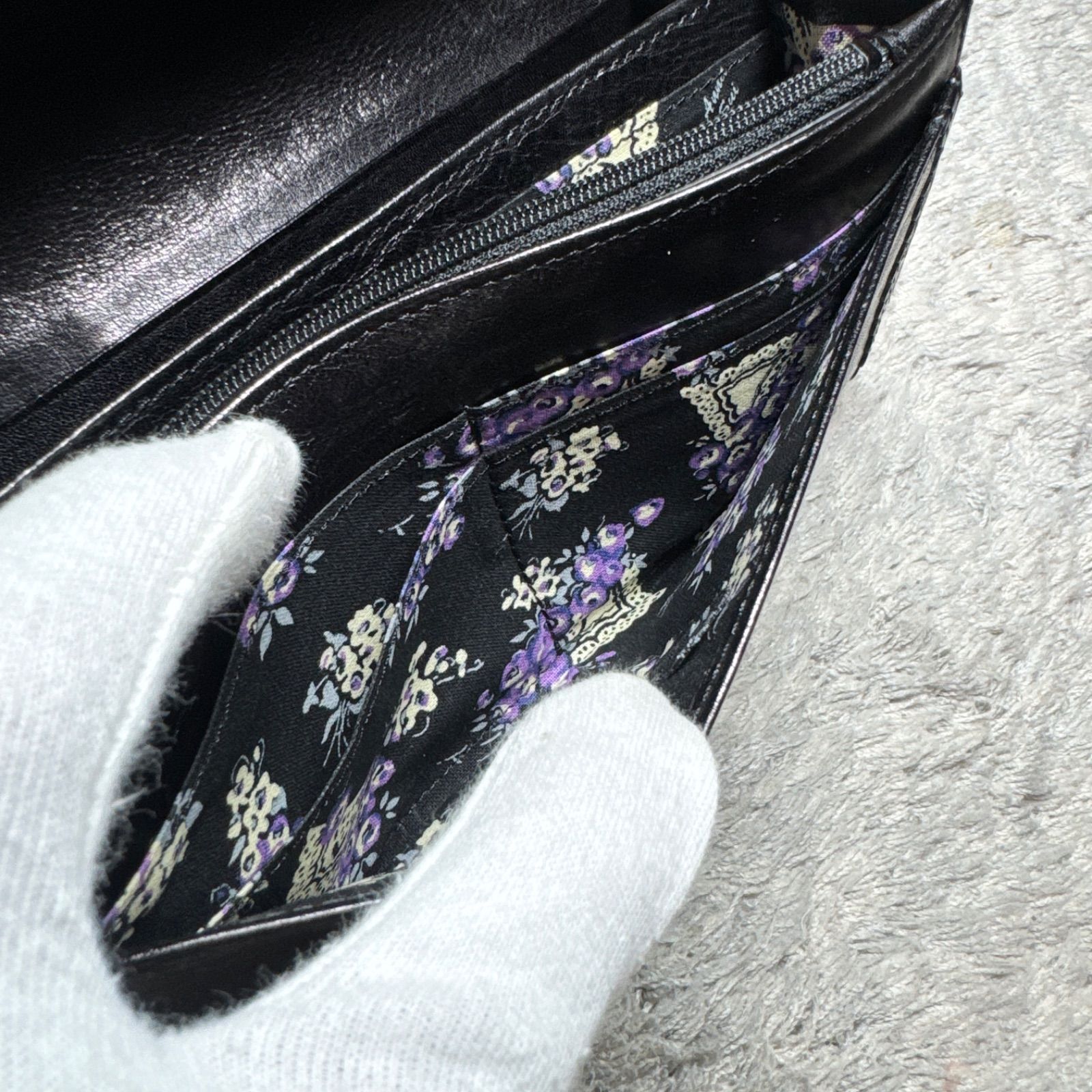 ANNA SUI アナスイ レザー フラップ がま口 長財布 バタフライ 花柄