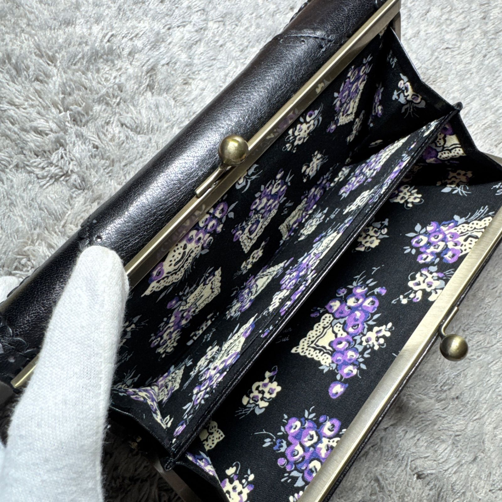 ANNA SUI アナスイ レザー フラップ がま口 長財布 バタフライ 花柄