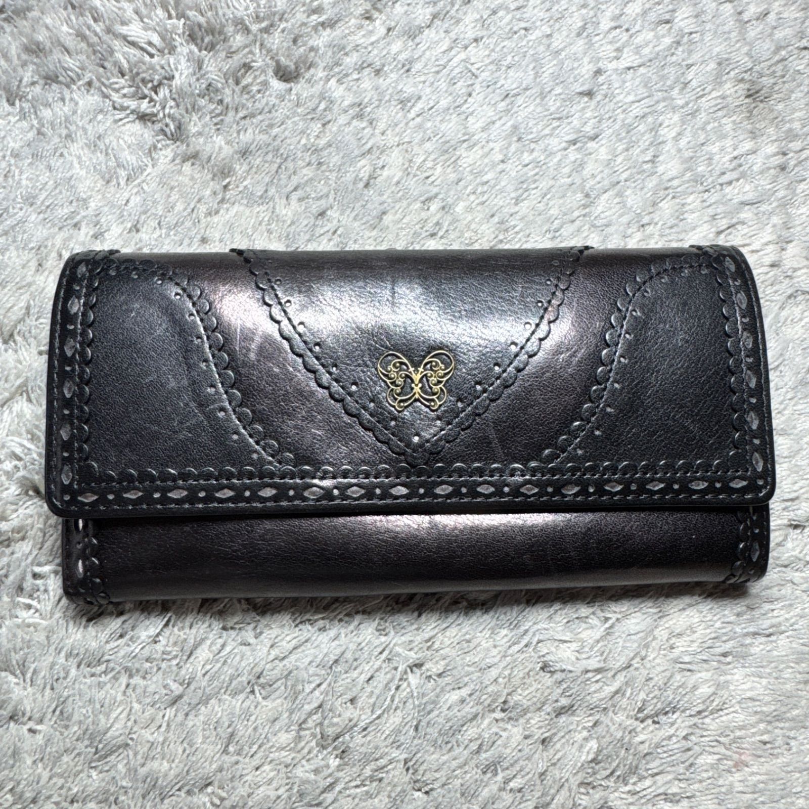 ANNA SUI アナスイ レザー フラップ がま口 長財布 バタフライ 花柄