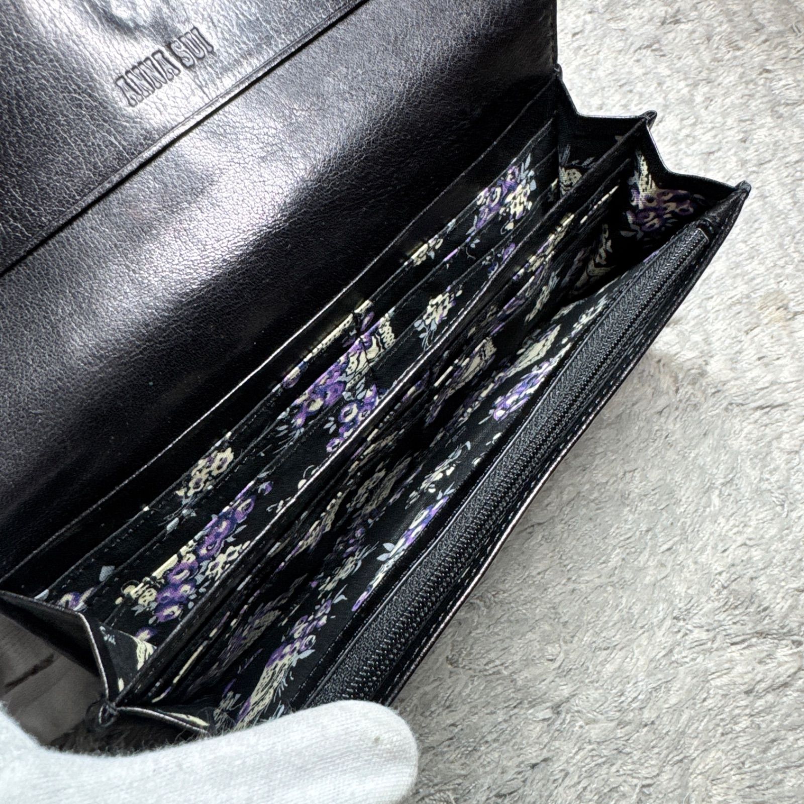 ANNA SUI アナスイ レザー フラップ がま口 長財布 バタフライ 花柄 