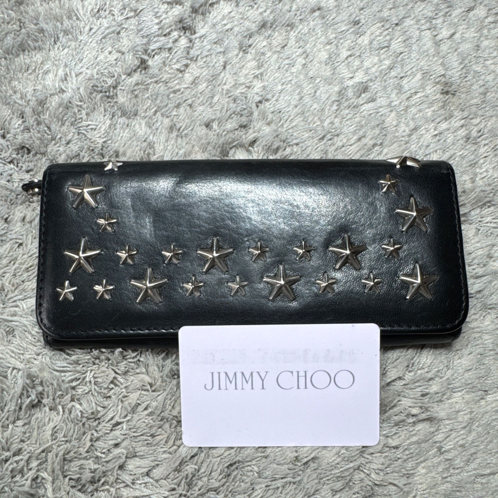 JIMMY CHOO ジミーチュウ 長財布 フラップ レザー 黒 ブラック - メルカリ