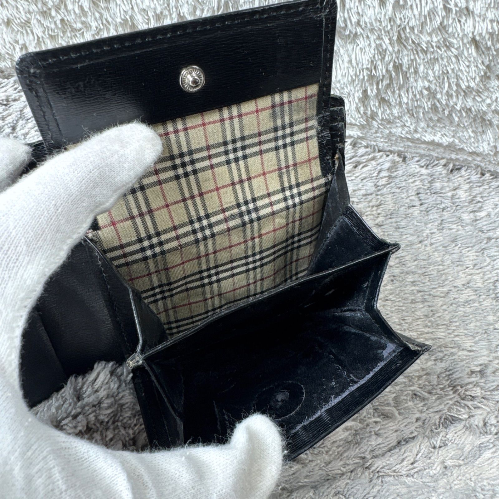 【良品】 バーバリー ロゴプレート 二つ折り レザー 革 ノバチェック BURBERRY バーバリー レザー ロゴプレート ノバチェック 二つ折り財布