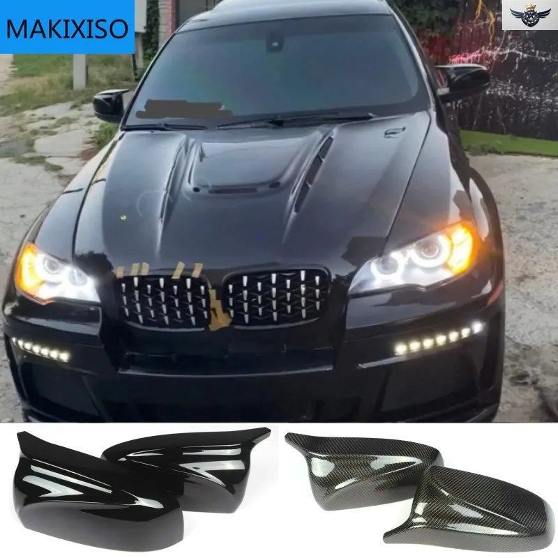 BMW X5 E70 X6 E71 2008-2013用 サイドウィング改造カースタイリング カーボンファイバーパターン ミラーカバーキャップ 2個セット