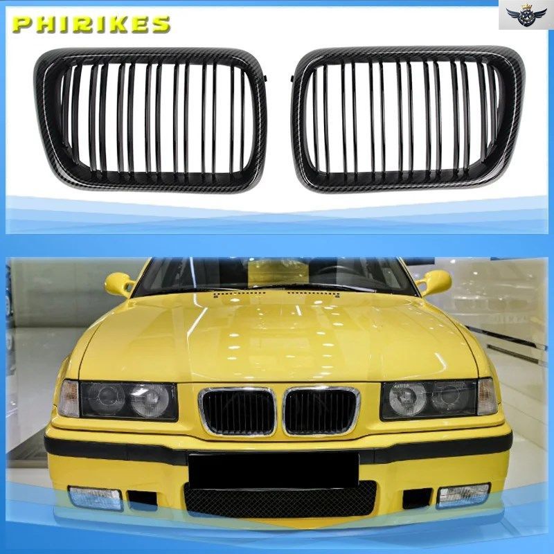 ダブルラインスタイル カーフロント レーシング キンディ グリル BMW E36 LCI 1996-1999 M3 デュアルスラット アッパーグリル