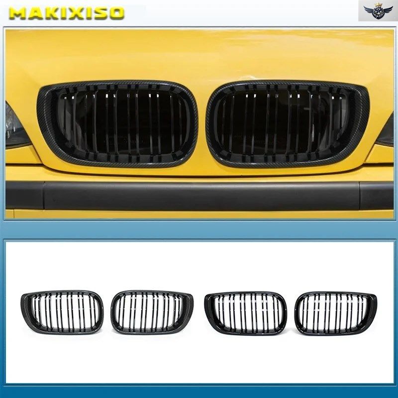 BMW 3シリーズ E46 2002-2005 1ペア 車用フロントキドニーグリル グロスダブルスラットフードグリル レーシンググリル 車