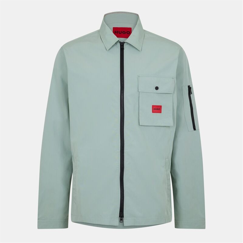 フューゴ メンズ トップス シャツ Hugo Mens ZipThrough Overshirt Light Green 338 グリーン