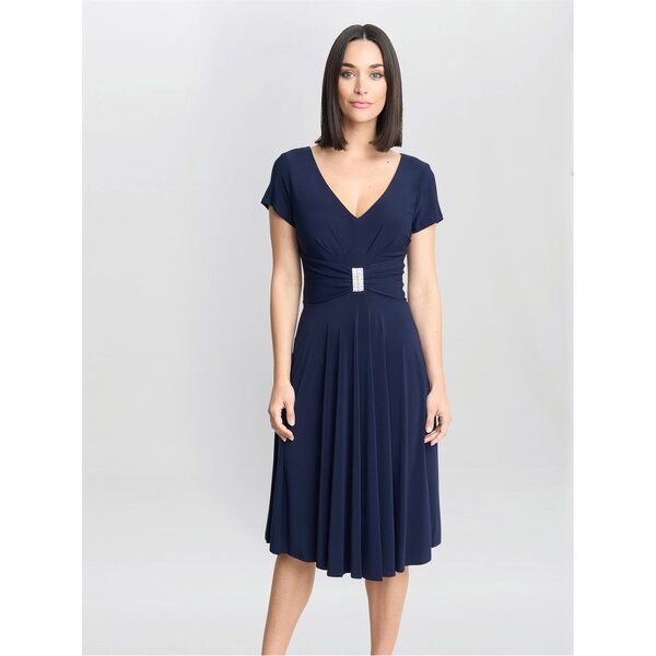 ジーナバッコーニ レディース トップス ワンピース ジャージー Gina Bacconi Elsa Jersey Cocktail Dress NAVY ネイビー