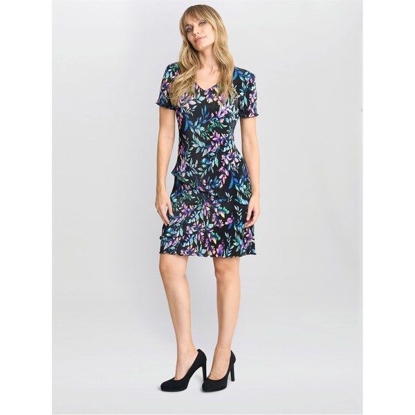 ジーナバッコーニ レディース トップス ワンピース ティアード Gina Bacconi Rowan Plisse Tiered Dress BLACK MULTI ブラック