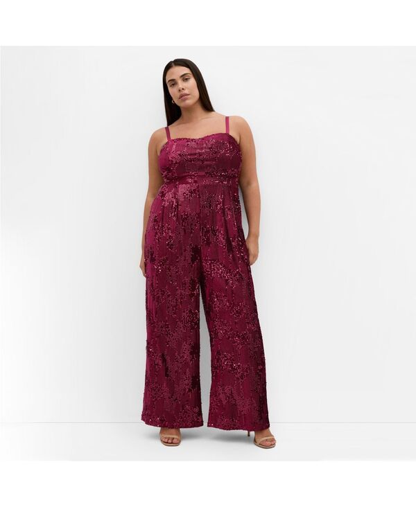 シティーシック レディース トップス ジャンプスーツ スパンコール ストラップレス CITY CHIC Womens Glimmer Sequin Strapless Jumpsuit Ruby ルビ