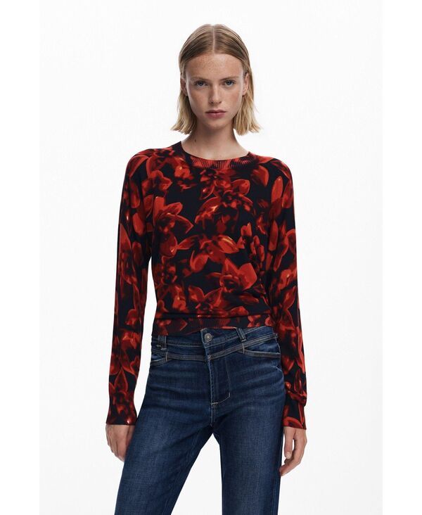 デジグアル レディース アウター ニット・セーター フラワー柄 セーター フラワー Desigual Womens Lightweight floral sweater Black ブラック