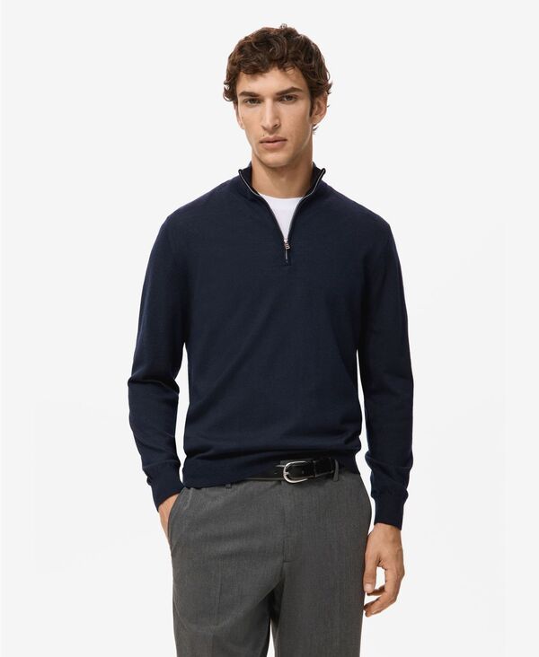 マンゴ メンズ アウター ニット・セーター ウール MANGO Mens Perkins Collar Merino Wool Sweater Navy ネイビー