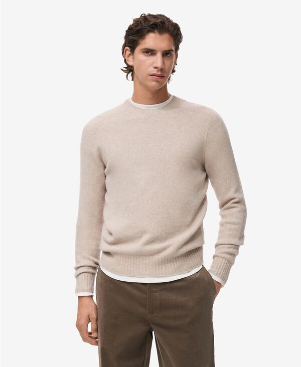 マンゴ メンズ アウター ニット・セーター ウール MANGO Mens Knitted Wool Blend Sweater Sand サンド