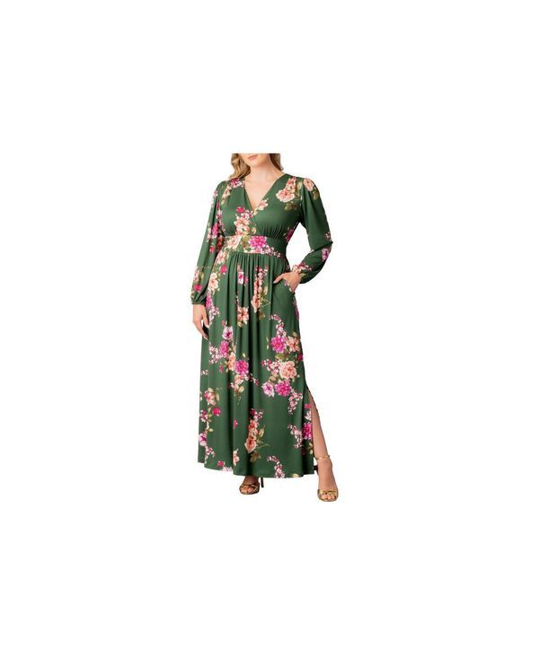 キヨナ レディース トップス ワンピース プラスサイズ マキシ Kiyonna Plusize Kelsey Long Sleeve Maxi Dress Green floral print グリー
