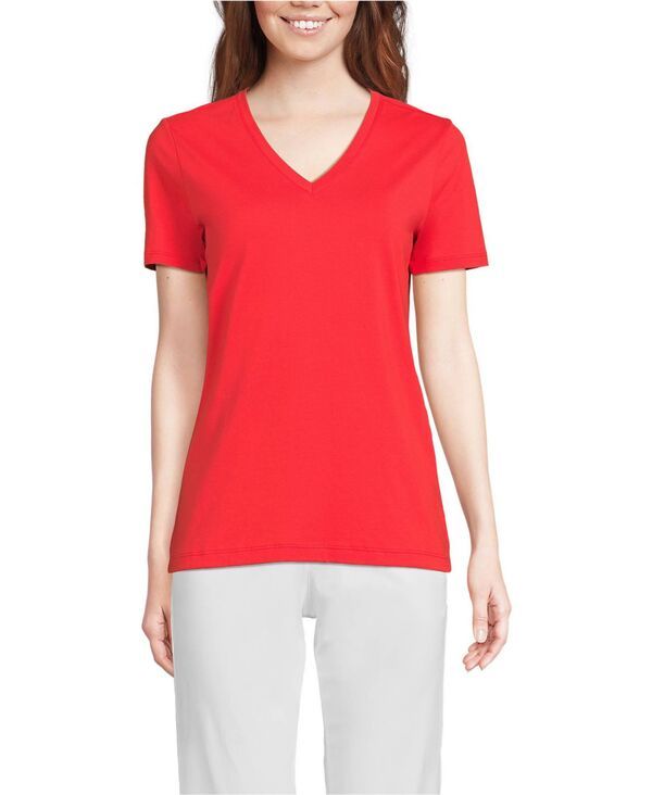 ランズエンド レディース トップス Tシャツ Vネック シャツ コットン Lands End Womens Relaxed Supima Cotton VNeck TShirt Bright popp