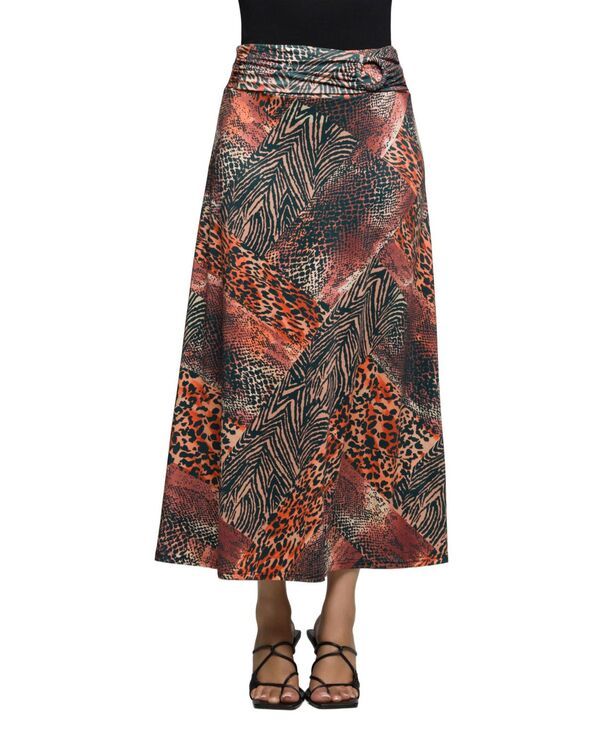 24 セブンコンフォート レディース ボトムスカート プリント パッチワーク マキシ 24seven Comfort Apparel Womens Brown Animal Patchwork Pri