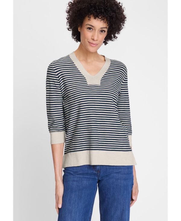 オルセン レディース アウター ニット・セーター コットン Olsen Womens Britian Striped Cotton Pullover True navy ネイビー