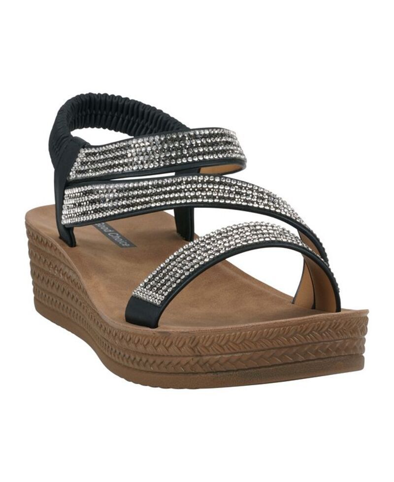 ジーシーシューズ レディース シューズ サンダル GC Shoes Womens Ruby Embellished Cross Strap Wedge Sandals Black ブラック 11,536円