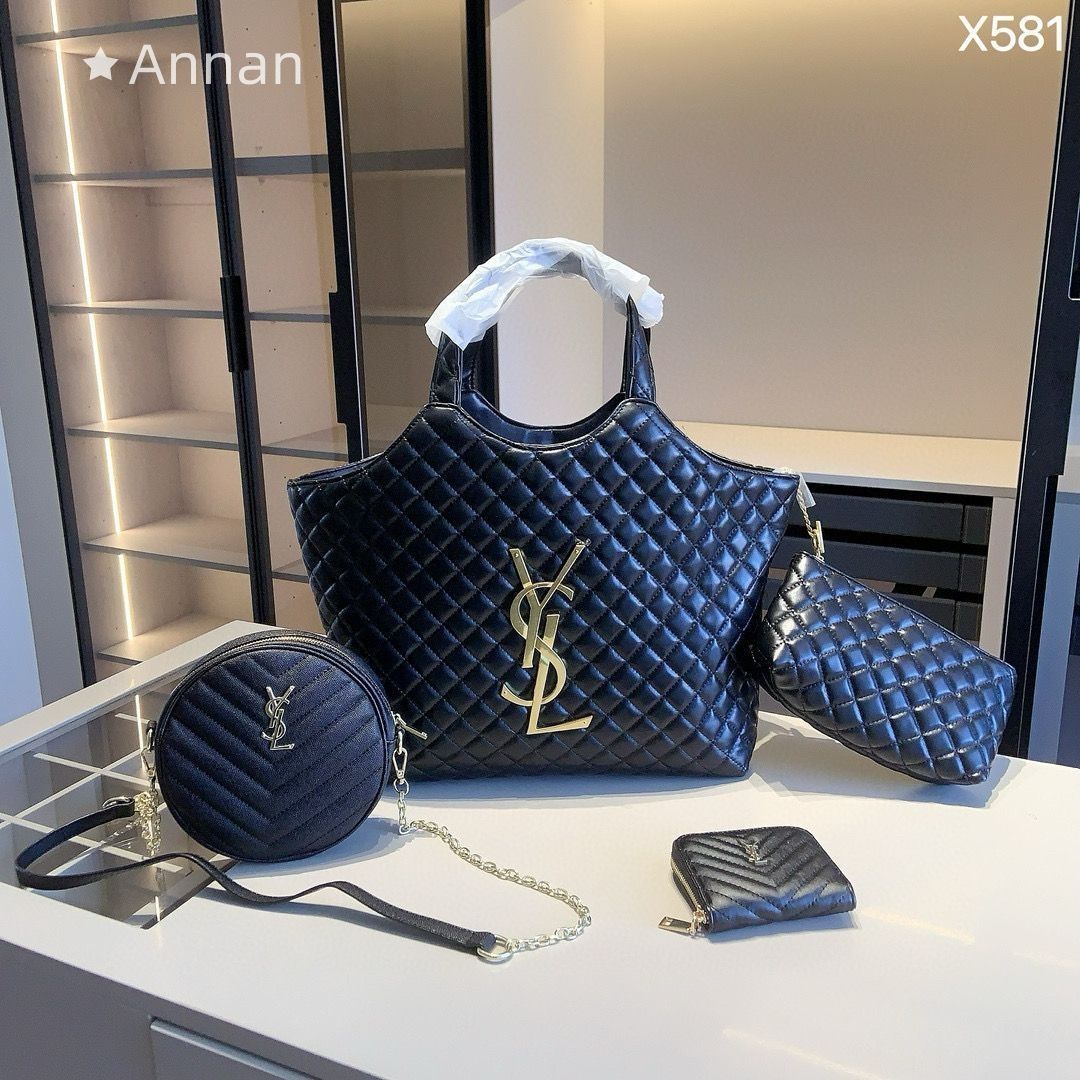 実物の写真 Yves Saint Laurent YSL イヴサンローラン トートバッグショルダーバッグ 財布 3点セット