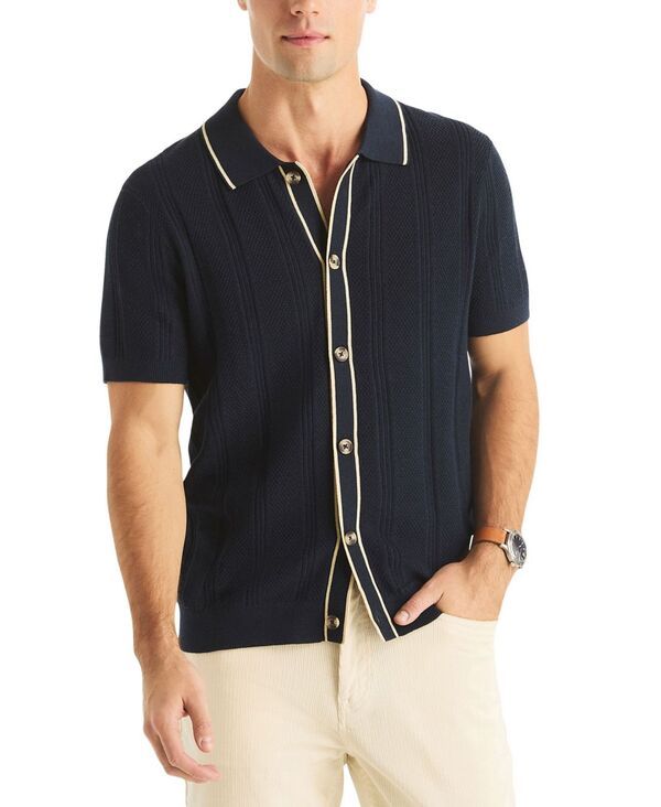 ナウティカ メンズ アウター ニット・セーター ポロシャツ Nautica Mens Textured Open Front Polo Sweater Navy Seas ネイビー