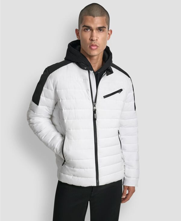 ダナ キャラン ニューヨーク メンズ アウター ジャケット・ブルゾン キルティング DKNY Mens Moto Quilted Puffer Jacket White ホワイト
