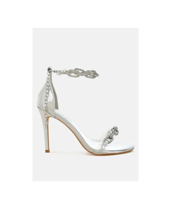 ロンドンラグ レディース シューズ サンダル トール ヒール London Rag Womens Traben Rhinestones Chain Metallic Stiletto Heelsilv