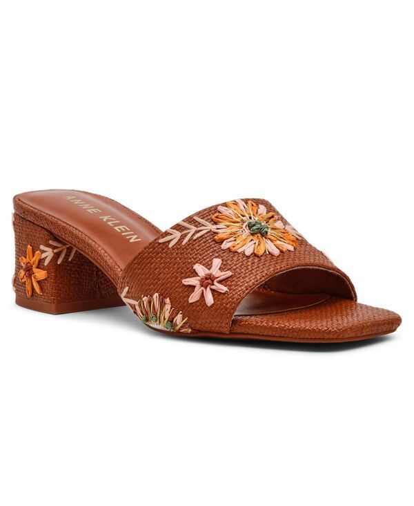 アンクライン レディース シューズ サンダル 刺繍 ヒール Anne Klein Womens Dolls Embroidered Raffia Block Heel Sandals Brown Ra