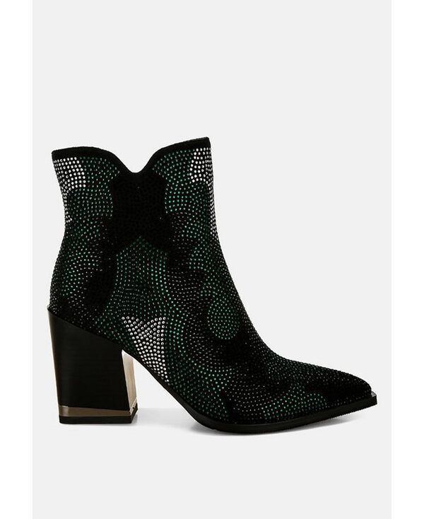 ロンドンラグ レディース シューズ ブーツ・レインブーツ ヒール London Rag Zarka Rhinestones Embellished Block Heel Boots Green グリー