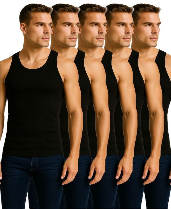 ギャラクシーバイハルビック メンズ トップス Tシャツ リブ Galaxy By Harvic Mens 5Pack Heavyweight Ribbed Tank Top Black ブラック
